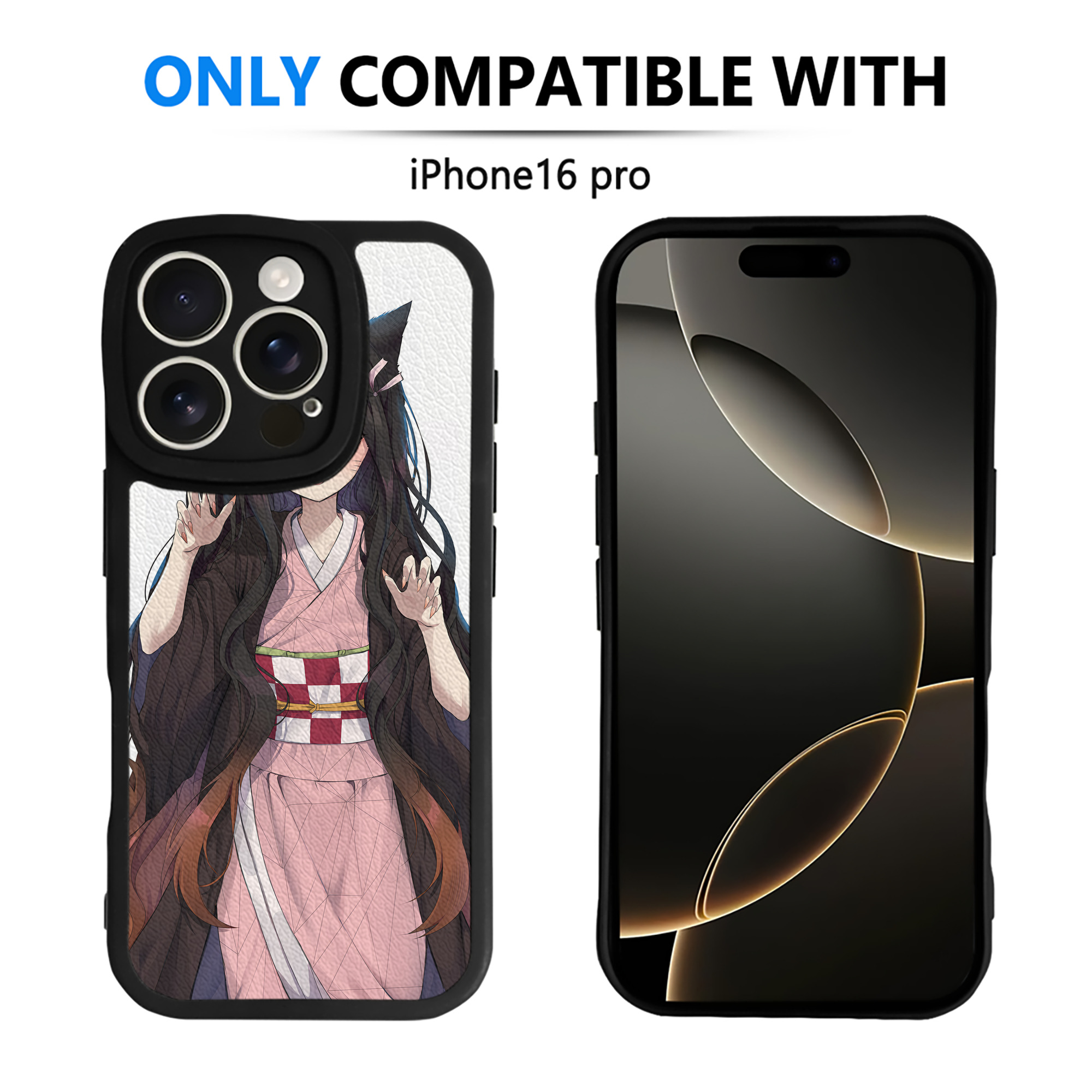 （画像用） 鬼滅の刃（きめつのやいば）竈門 禰󠄀豆子／かまど ねずこ Kamado Nezuko 【iPhone 16シリーズ対応】シリコンスマホケース（レザー調） 材質：シリコン
